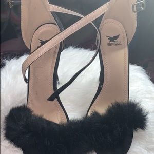 Black furry heels